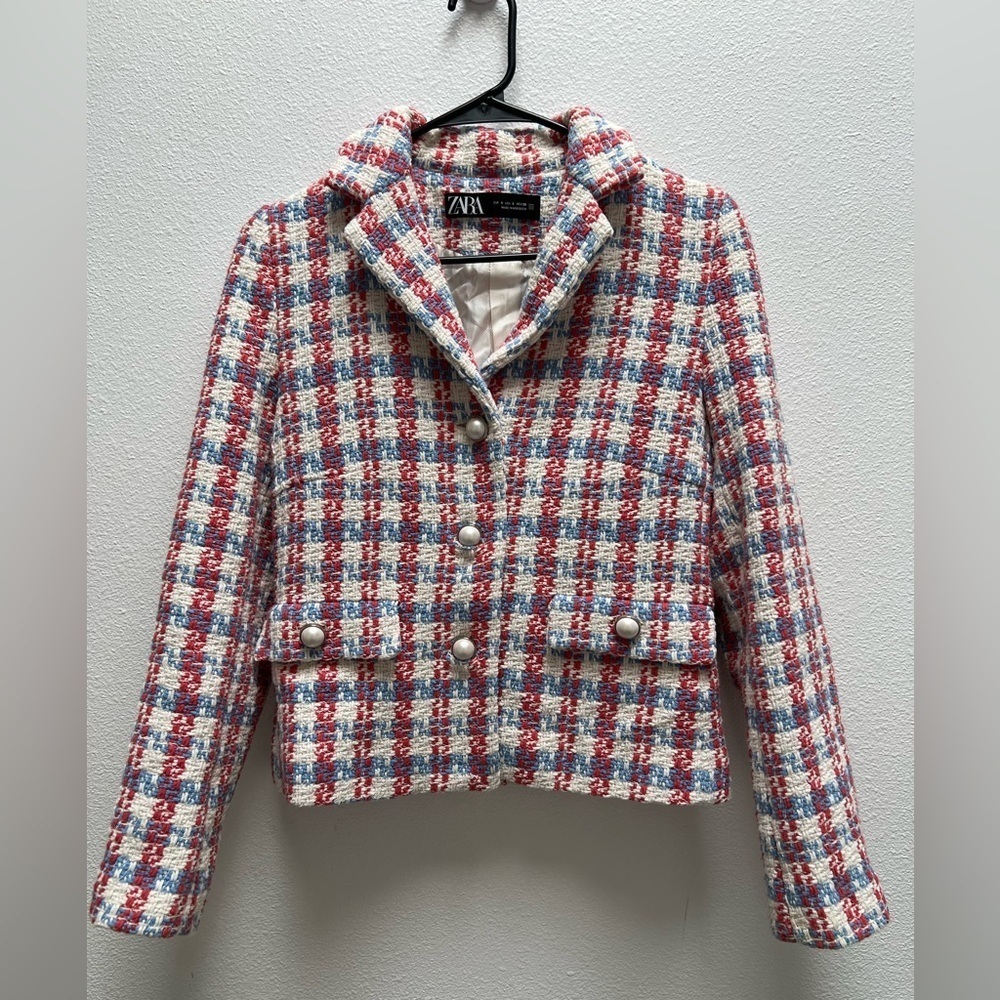 Zara pearl button multicolored textured jacket size small - Picture 1 of 9